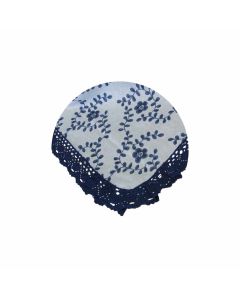 Floral Printed Premium 60% Cotton 40% Linen Table Cloth with Navy Lace Edging 140 x 220 cm / 6 Seater