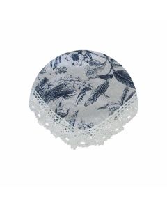 Vintage Flowers Printed Premium 60% Cotton 40% Linen Table Cloth with White Lace Edging 140 x 180 cm / 4 Seater