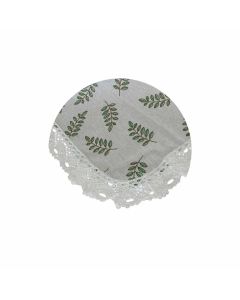 Leaf Printed Premium 60% Cotton 40% Linen Table Cloth with White Lace Edging 140 x 220 cm / 6 Seater
