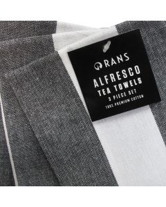 Rans Alfresco Stripes Cotton Set of 3 Tea Towels 45 x 65 cm Black