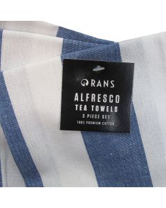 Rans Alfresco Stripes Cotton Set of 3 Tea Towels 45 x 65 cm Blue