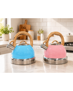 2.9L Whistling Kettle Stainless Steel Foldable Handle Camping Home Office Pink