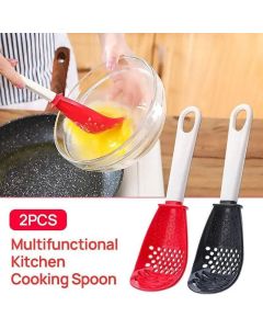 Multifunction Kitchen Cooking Spoon Tool Skimmer Garlic Press Potato Ricer Scoop - Red & Black