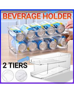 2-Tiers Rolling Refrigerator Organizer Bins Soda Can Box Holder Home Kitchen