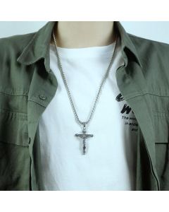 Men Stainless Steel Gold Silver Black Jesus Crucifix Pendant Chain Necklace Gold&Black - with 3*55cm rolo chain