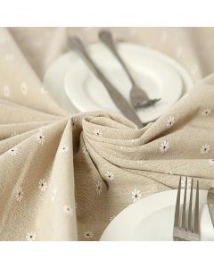 Floral Tablecloth with Lace Edge Cotton Linen Cover for Dining Table Square Rectangle - 140*200CM