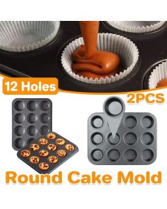 2pcs 12 Holes Round Cake Mould Baking Pan for DIY Cake Making and Baking Tools