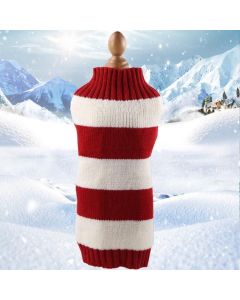 L Red Thick Stripes Jumper Sweater Cat Knitted Coat Puppy Pet Winter Knitwear