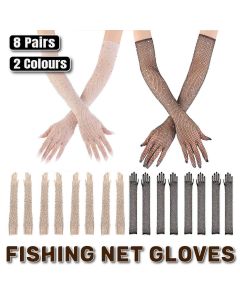 8 Pairs Black White Fishnet Gloves Long Sleeve Rhinestone Party Clubwear