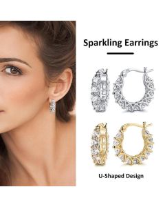 Sparkling U Shaped Earrings Fashion Jewelry Vintage Style Ear Accessories - Gold