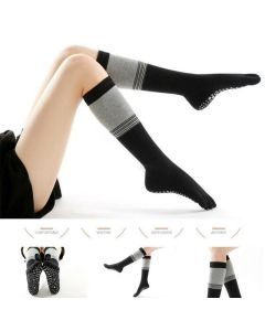Women Long Massage Pilates Socks Yoga Socks Non Slip Socks Medium Open - Medium Open Toe Black