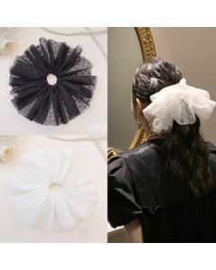 Oversized Polka Dot Lace Hair Bands Hairband Girls Ponytail Tie Elastic Hair - Pink-L