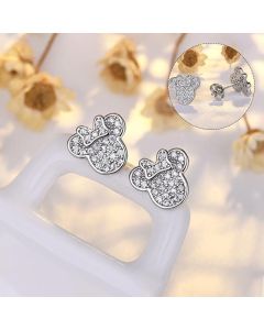 Cute Mouse Girls Clear Crystal Earrings Iced Out Cute Lady's Gift Accessory - Gold