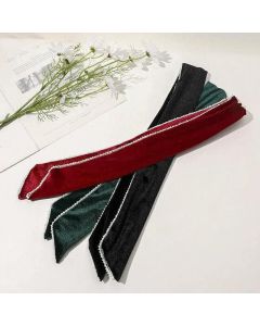Lady Wrap Rabbit Ears Hair Band Vintage Velvet Pearl Bow Hair Band Wire Headband - Red
