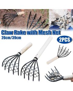2X Clam Rake Net 5Claw Wood Handle Rake Shell Digging Tool Dig Seafood Tool
