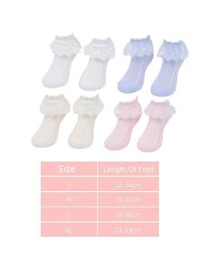 Lace Ruffle Frilly Short Socks for Girls Ankle Length S Size Fits 1-3 Years - Blue