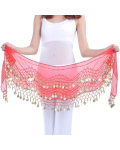 1X 3Rows Belly Dance Dancing Hip Scarf Belt Chain Skirt Golden Tone 98 Coin Bead - Black