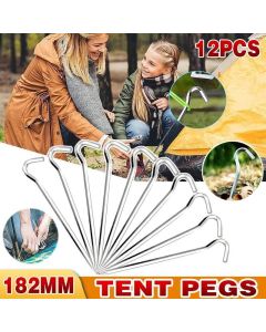 12PCS Heavy Duty Steel Tent Pegs 182mm Camping Ground Stakes for Outdoor Use