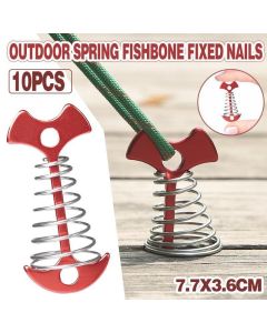 10PCS Spring Fishbone Tent Pegs Deck Anchors for Outdoor Camping and Tarp Setup