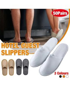 50 Pairs SPA Hotel Guest Slippers Closed Toe Disposable Terry Style Linen - Grey