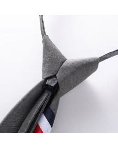 Men's zipper tie Fashion Pattern Striped Cotton Tie Preppy Student Slim Necktie - Grey