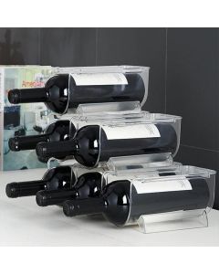 Fridge Organiser Wine Beer Stacking Bottle Rack Kitchen Space Saving Can Holder - 2 Grids