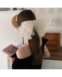 Large Tulle Bow Hair Clip Women Hair Clip Arty Headdress Gifts Ponytail Party - White