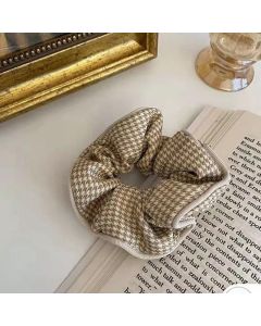 Women Large Scrunchies Plaid Hair Bands Elastic Hair Tie Rope Ring Ponytail Gift - Khaki