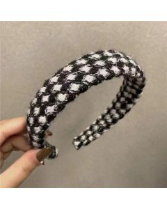 Women Plaid Headband Padded Hairband Wide Sponge Hair Hoop Band Head Decor - Light Khaki