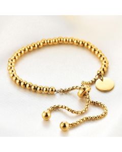 Ladies 18K Gold Plated Titanium Steel Chain Bead Ball Bracelet Cuff Gift - Silver