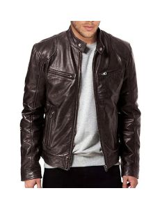 Men's PU Motorcycle Leather Jacket Slim Fit Zipper