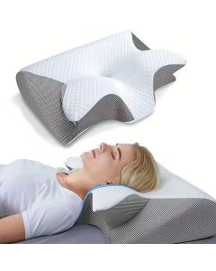 Cervical Memory Foam Pillow - Butterfly Contour Ergonomic Neck Support - 100% Slow Rebound Orthopedic Design for Side and Back Sleepers - Breathable Mesh with Washable Cover