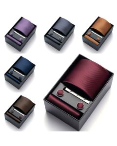 Red Premium Men's 4-Piece Formal Tie Set -  Necktie, Pocket Square, Cufflinks, and Tie Clip in a Luxury Gift Box