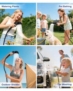 Portable Camping Shower Pump, 6000mAh Rechargable Outdoor Shower Set with 4-Mode Camping Light, 3 Spray Modes & Digital Display, IPX8 Waterproof Pump for Hiking, Travel, Car, Pet