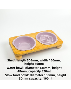 Pink Ceramic Floral Cat Slow Feeder(190ML) & Water Bowl(320ML) Set - Dishwasher Safe Pet Dual Dining Kit with Neck-Friendly Elevated Stand