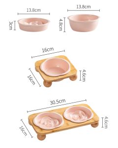 Purple Ceramic Floral Cat Slow Feeder(190ML) & Water Bowl(320ML) Set - Dishwasher Safe Pet Dual Dining Kit with Neck-Friendly Elevated Stand