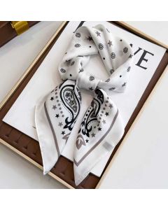 Bohemian White Women's 70cm Square Scarf - Bohemian Paisley & Vintage Print Collection - Lightweight Satin Feel, Versatile Neck Tie, Head Wrap, Bag Accent, Everyday Elegance, Gift Ready