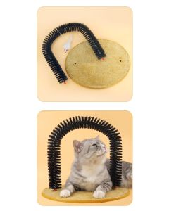 Arched Cat Grooming Brush - Self-Massage Cat Scratcher Arch with Hanging Mouse Toy - Durable PVC Bristles, Plush Base, Non-Slip Design - Interactive Cat Toy for Itch Relief and Play