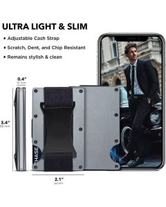 Fluorescent green Slim RFID Blocking Aluminum Card Holder - Metal Wallet with Cash Strap Minimalist Card Case