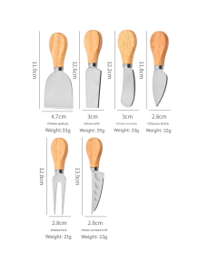 6-Piece Stainless Steel Cheese Knife Set with Wooden Handles - Cheese Knife Fork Butter Spatula for Home Kitchen Baking