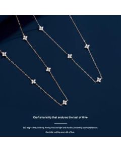 Silver Lucky Four Leaf Clover Necklace Women Delicate Clavicle Chain Sparkling Zirconia Charm Necklace Gift for Her