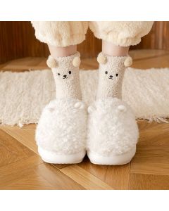 6 Pair Cute Teddy Bear Fuzzy Crew Socks Set, Coral Fleece Plush Winter Sleeping Socks, Thick Elastic Warm Cozy Floor Socks for Home Lounging and Cold Weather