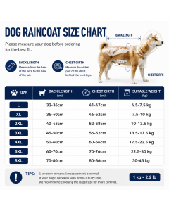 XL Size Waterproof EVA Transparent Dog Hooded Raincoat and Pet Full-Coverage Poncho with Adjustable Snaps & Hidden Leash Opening, Quick-Drying and Easy to Clean for Small Medium Large Dogs