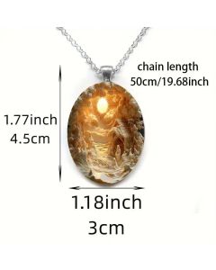 3D Nativity Scene Pendant Necklace & Keyring Set with Gift Box – Christmas Glass Cabochon & Alloy Jewellery Combo for Men and Women