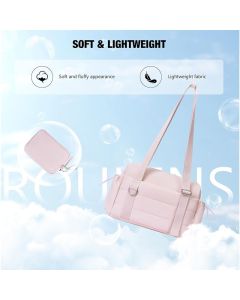 Pink Women’s Fluffy Nylon Gym Travel Tote Bag and Coin Purse Set - Side Drawstring Cup Holder, Front / Back Zipper Pockets and Wet & Dry Separation, Large Capacity and Lightweight 11.7 x 4.2 x 8"