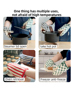 3-Piece Avocado Inspired Kitchen Heat Resistant Set with 18cm & 30cm Round Cotton Rope Woven Trivets + 1 Pair Duckbill Oven Mitt - Foldable Table Protection Mats and Green Polka Dot Cooking Gloves, Perfect for Home Baking and Cooking Lover