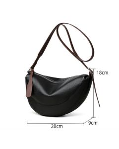 Yellow Stylish Genuine Leather Crescent Shape Shoulder Bag for Women – Compact Grained Cowhide Adjustable Crossbody Handbag with Spacious Zipper Compartment and Leather Puller, 28 x 18 x 9 CM