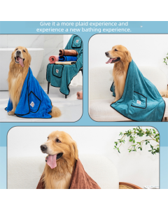Grey 100*50cm icrofibre Pet Bath Towel with Hand Pockets - Super Absorbent Quick Dry Dog and Cat Drying Towel, Soft Grooming Blanket for Bathing, Cleaning and Everyday Pet Care