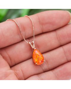 Orange Opal Teardrop Rose gold-plated chain Pendant Necklace for Women, Elegant Sparkling Opal Drop Necklace, Adjustable Chain Fashion Jewellery Gift