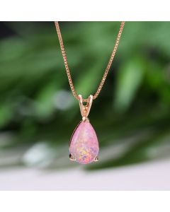 Pink Opal Teardrop Rose gold-plated chain Pendant Necklace for Women, Elegant Sparkling Opal Drop Necklace, Adjustable Chain Fashion Jewellery Gift